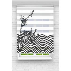 Siyah - Beyaz Sembollü Zebra Perde