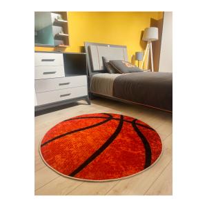 Basketbol Topu Desenli Yıkanabilir Yuvarlak Çocuk Genç Halısı - TURUNCU - Turuncu