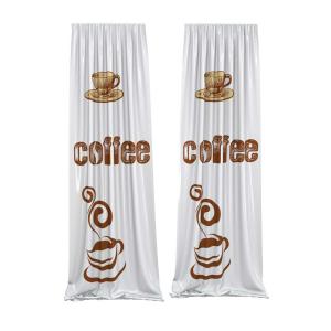 BEYAZ ZEMİN COFFEE DESENLİ MUTFAK TEKSTİL BASKILI FON PERDE SET-5001 - COFFEE YAZI