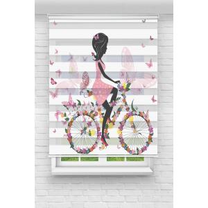 Bisikletli Peri Poster Baskılı Çocuk Odası Perdesi Zebra Perde - RENKLİ
