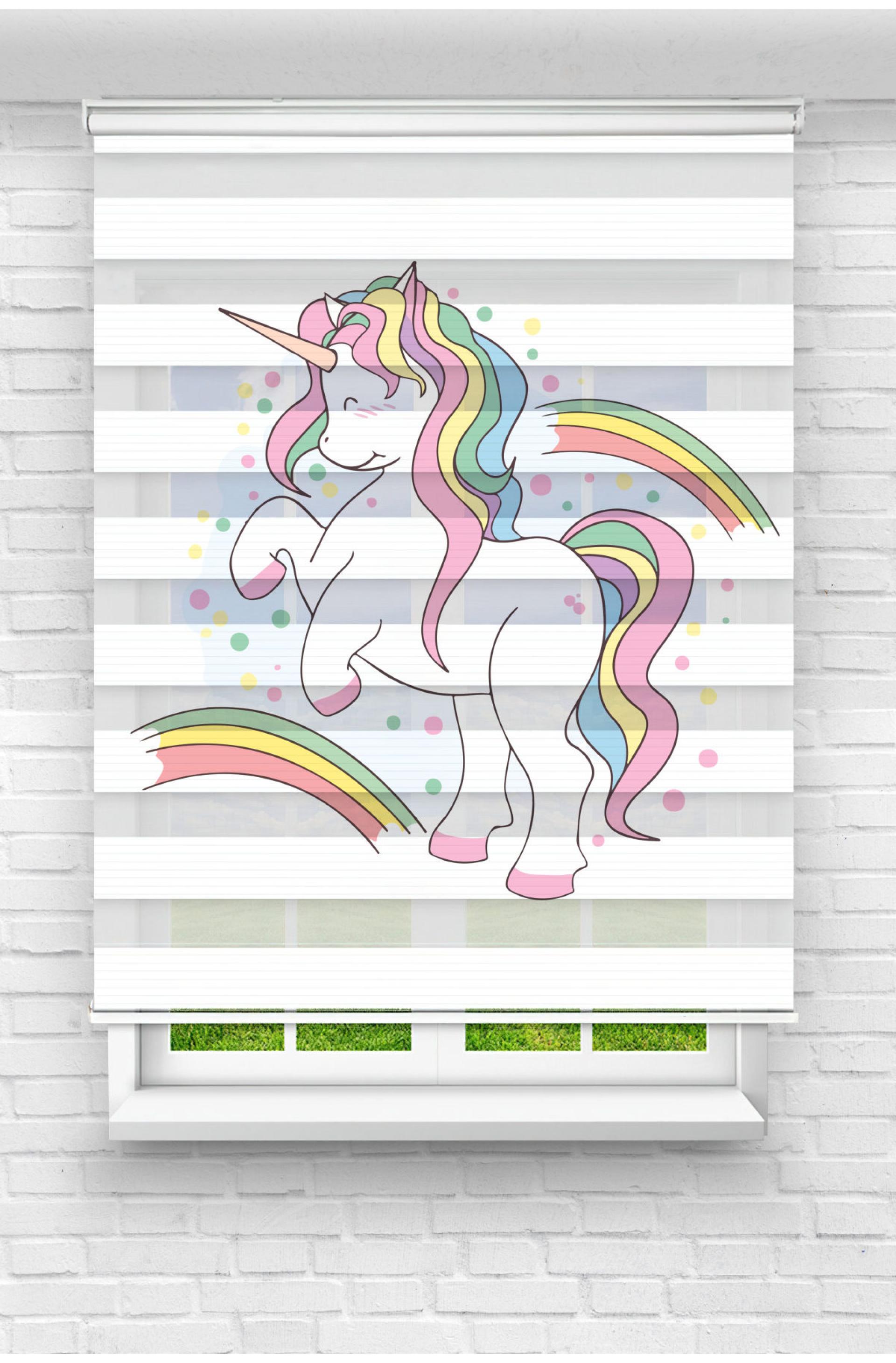 sevimli unicorn dijital baskılı Çocuk odası perdesi zebra stor perde