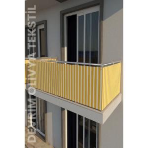 Sarı-Beyaz Dört Tarafı Bağcıklı Balkon Demiri Perdesi - Her Ölçüde En x Boy Seçenekli - SARI-BEYAZ