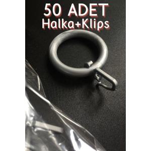 50 ADET GRİ RUSTİK PERDE HALKA ve KLİPSİ, RUSTİK HALKA VE KANCASI - 50gri