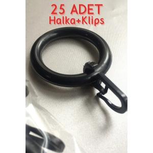 25 ADET SİYAH RUSTİK PERDE HALKA ve KLİPSİ, RUSTİK HALKA VE KANCASI - 25siyah